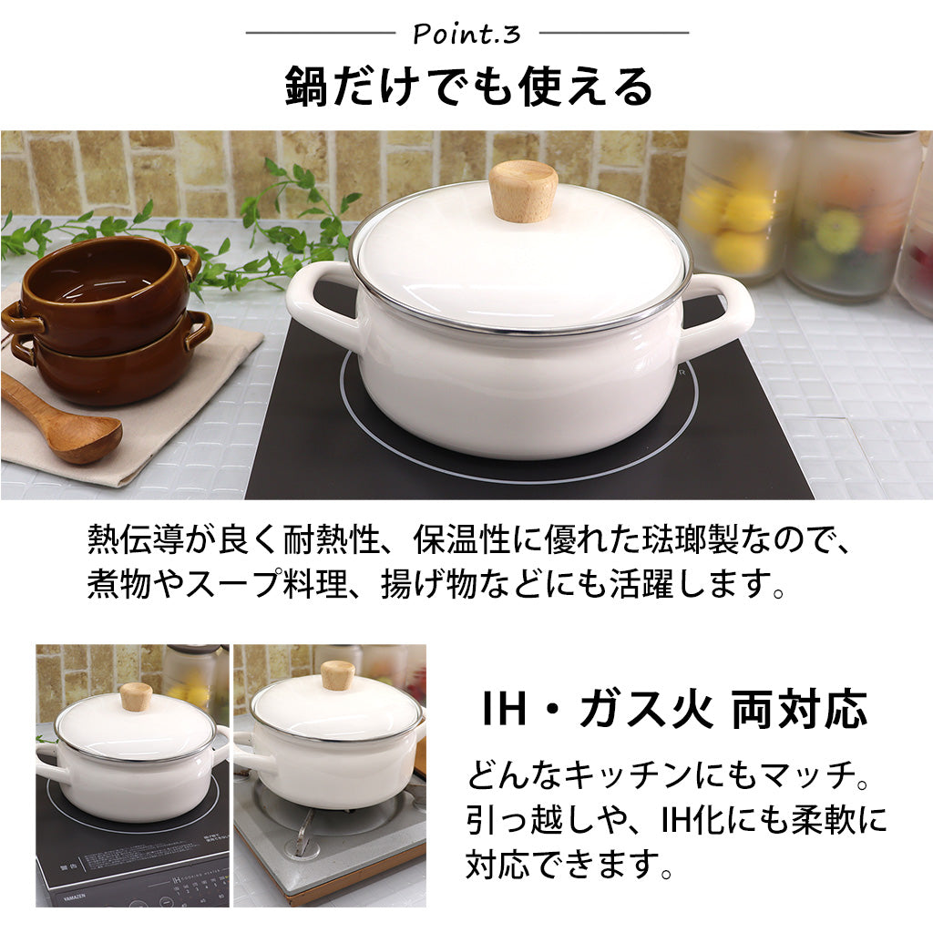 富士ホーロー せいろ付きホーロー鍋 1段 2段 セット 18cm IH ガス火