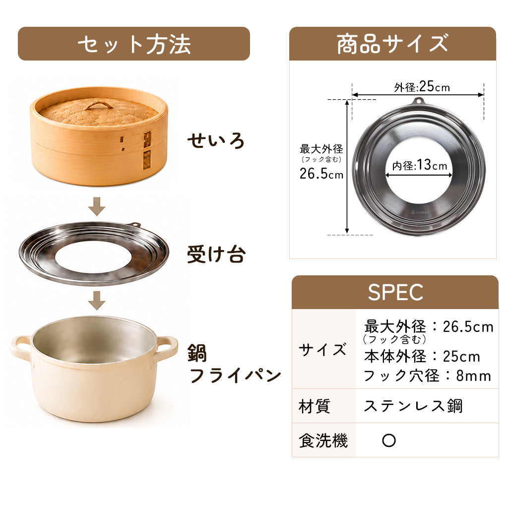 icokka せいろ用 ステンレス 受け台 25cm