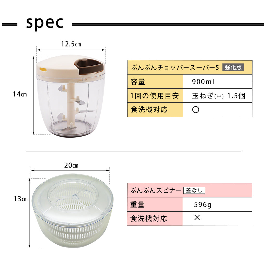【2種セット】[食洗機対応 ぶんぶんチョッパーSP５] + [ぶんぶんスピナー 蓋なし]