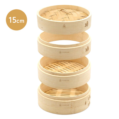 icokka せいろ 15cm 18cm 23cm 25cm 2段 セット 高さ調整輪付き ステンレス受け台