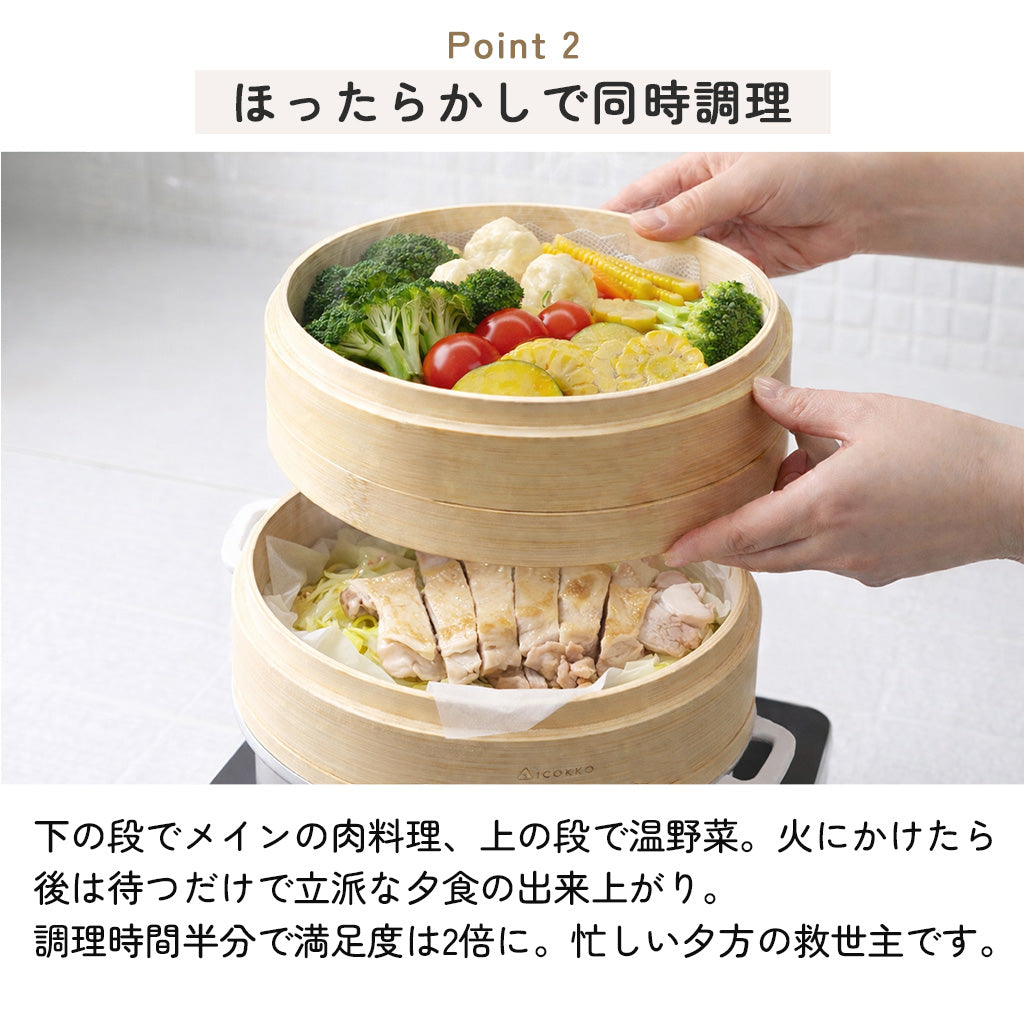 icokka せいろ 15cm 18cm 23cm 25cm 2段 セット 高さ調整輪付き ステンレス受け台